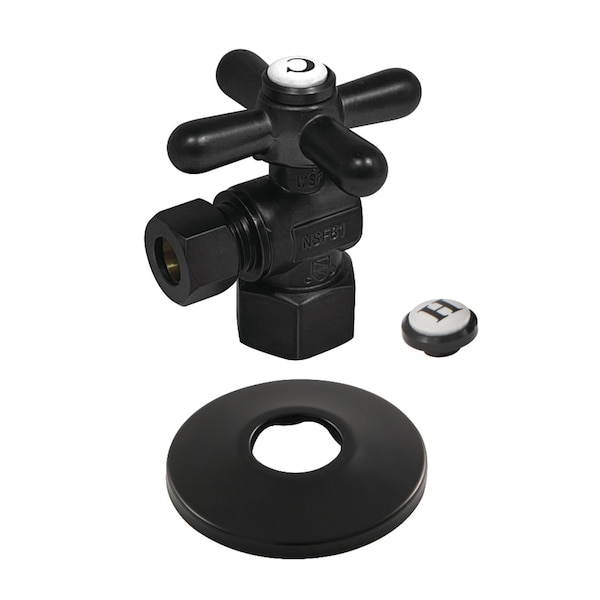 1/2" FIP X 3/8" OD Comp Quarter-Turn Angle Stop Valve W/ Flange, Black